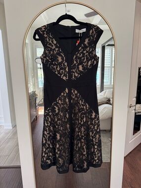 Ever Pretty Black Lace Midi Dress with Nude Underlay